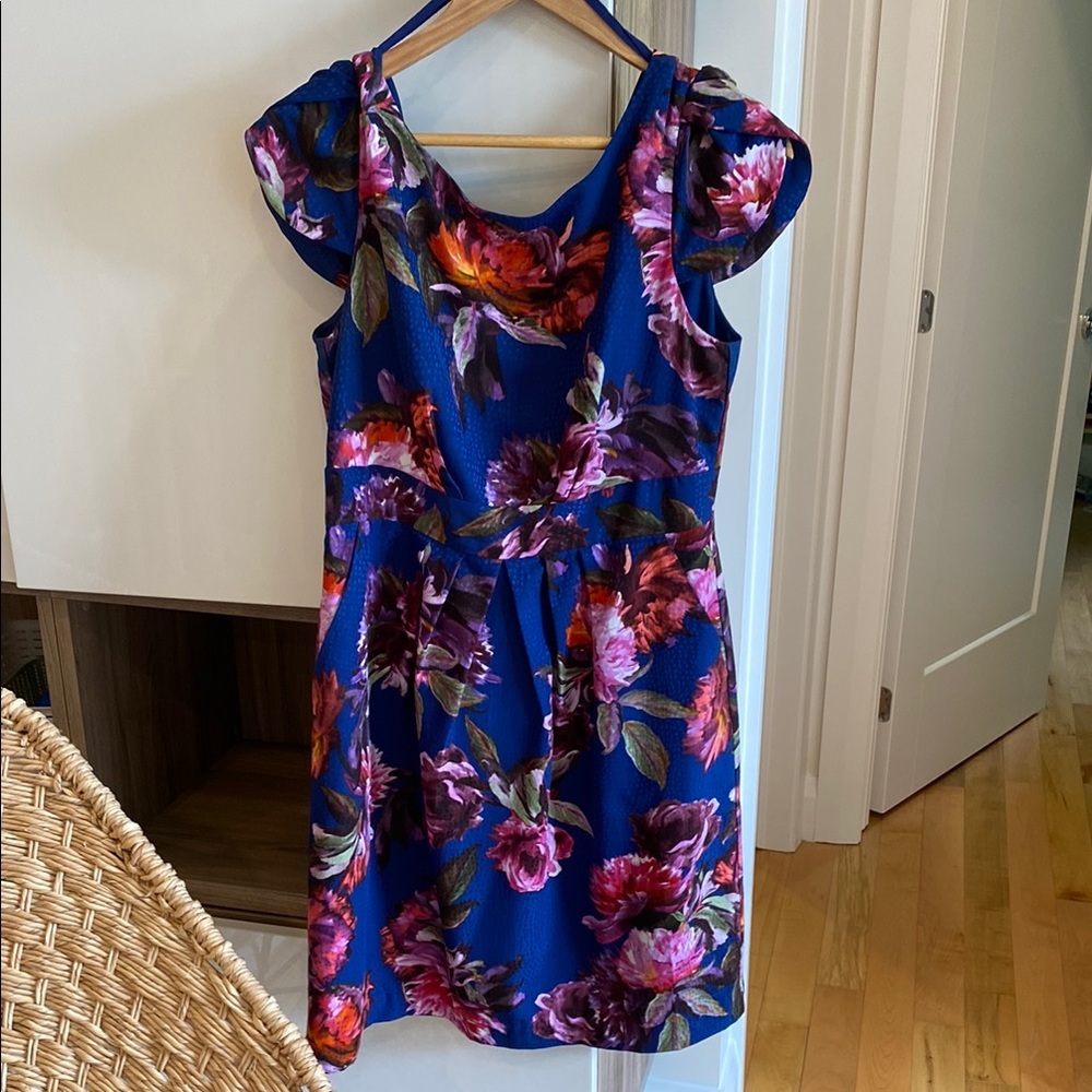 Anthropologie Royal Blue Floral Fit-and-Flare Dress